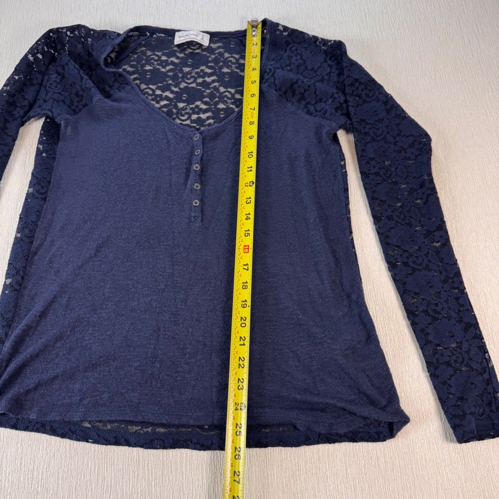 Abercrombie & Fitch Navy Blue Lace Back Long Sleeve Henley Top Small S - Picture 4 of 8
